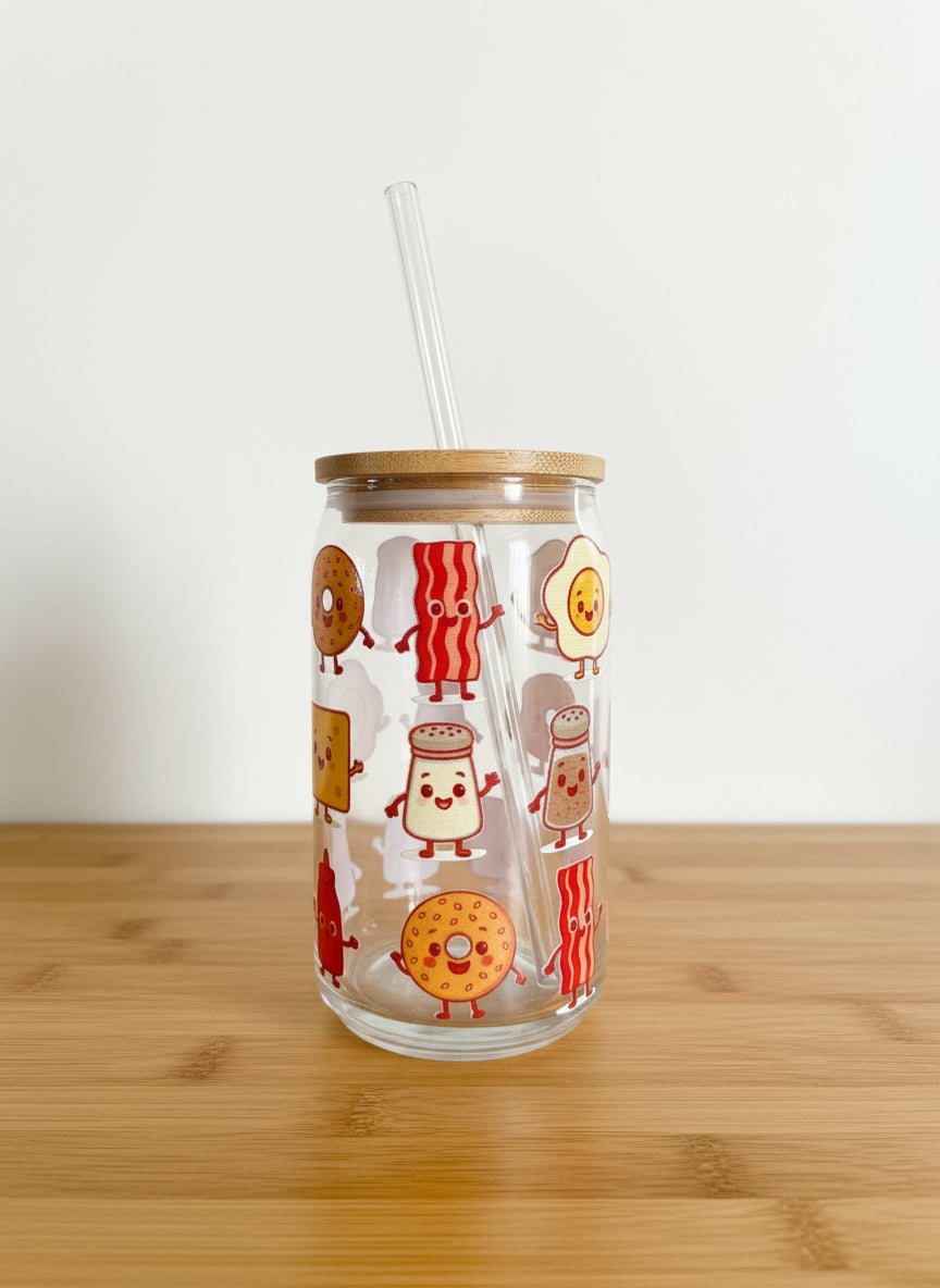 BECSPK Bagel Buddies Glass Straw Cup