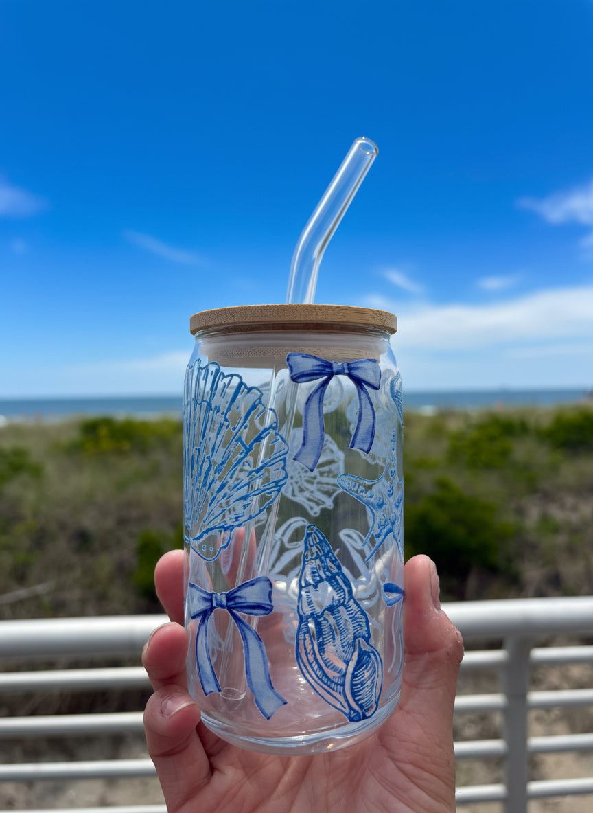 Coastal Blue Glass Straw Cup