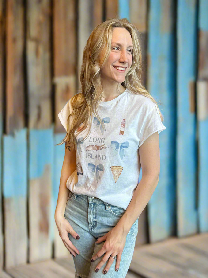 Long Island Icons and Blue Bows Tee