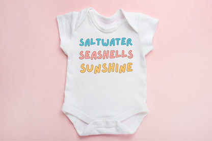 Saltwater Seashells Sunshine baby bodysuit for beach kids