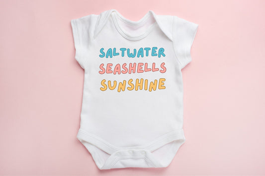 Saltwater Seashells Sunshine baby bodysuit for beach kids