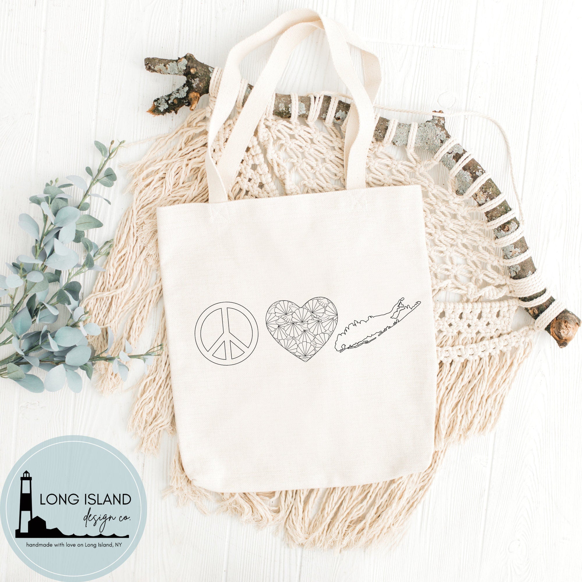 Peace Love Long Island Canvas Tote Bag
